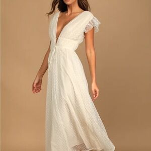 Yours Evermore Cream Swiss Dot Ruffled Midi Dress